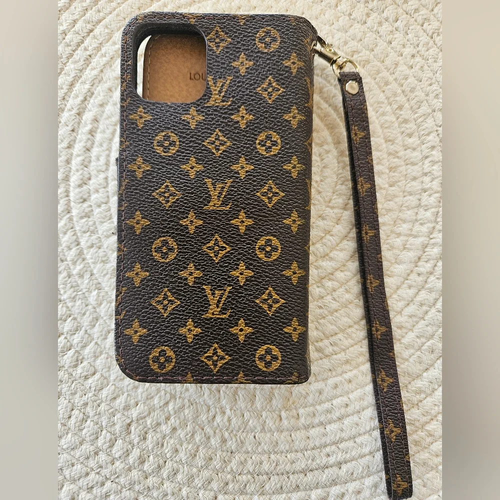 Louis Vuitton Monogram Brown & Gold Logo Wristlet Phone Folio